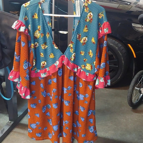 Anthropologie "Ruffled sleep Mini Dress" Floral Oversized S Ditsy Floral Beach - Picture 3 of 6